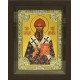 Икона освященная "Спиридон Тримифунтский святитель" из серебра 925 пробы, 18x24 см, со стразами, в деревянном киоте 24x30 см