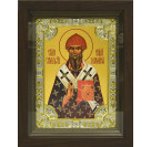 Икона освященная "Спиридон Тримифунтский святитель" из серебра 925 пробы, 18x24 см, со стразами, в деревянном киоте 24x30 см