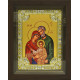 Икона освященная "Святая семья", дерево, серебро 925 пробы, 18x24 см, со стразами, в деревянном киоте 24x30 см