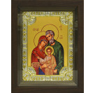 Икона освященная "Святая семья", дерево, серебро 925 пробы, 18x24 см, со стразами, в деревянном киоте 24x30 см
