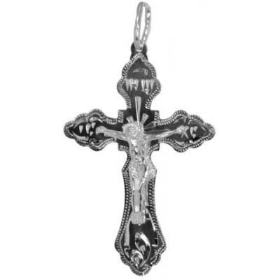 Крест православный с распятием из серебра 925 пробы с родиевым покрытием фото