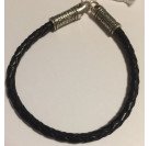 Черный кожаный браслет с молитвой "Господи спаси и помилуй мя грешнего" с концевиками из серебра 925 пробы с чернением