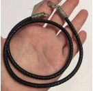 Толстый черный кожаный шнурок "Греческий крест" из серебра 925 пробы с чернением