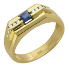 Кольцо с бриллиантами и сапфиром из желтого золота 750 пробы цвет металла желтый 7.81 гр.