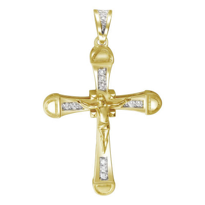 Крест с бриллиантами из комбинированного золота 750 пробы фото