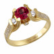 Кольцо с бриллиантами и рубином из желтого золота 750 пробы