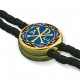 Кожаный черный плетеный браслет "Хризма" с бусинами и наконечниками из серебра 925 пробы с позолотой и горячей эмалью