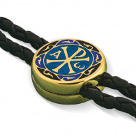 Кожаный черный плетеный браслет "Хризма" с бусинами и наконечниками из серебра 925 пробы с позолотой и горячей эмалью фото