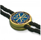Кожаный черный плетеный браслет "Хризма" с бусинами и наконечниками из серебра 925 пробы с позолотой и горячей эмалью