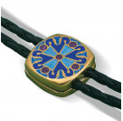 Черный плетеный браслет "Крест" из кожи с бусинами и наконечниками из серебра 925 пробы с позолотой и горячей эмалью