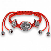 Красный православный браслет "Катакомбный" (сложный) с бусинами из серебра 925 пробы с чернением фото