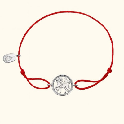 Православный браслет "Агнец" - красный текстильный шнур с бусинами из серебра 925 пробы фото