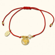 Православный браслет "Крестик и агнец" - красная нить с бусинами из серебра 925 пробы с позолотой и горячей эмалью фото