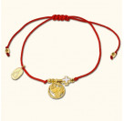 Православный браслет "Крестик и агнец" - красная нить с бусинами из серебра 925 пробы с позолотой и горячей эмалью