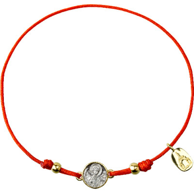 Красный православный браслет "Ангел" с бусинами из серебра 925 пробы с позолотой фото
