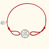 Православный текстильный браслет "Хризма" - красный шнур с бусинами из серебра 925 пробы фото