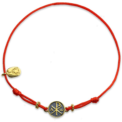 Православный браслет "Хризма" - красная нить с бусинами из серебра 925 пробы с позолотой фото