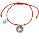 Красный православный браслет-ниточка "Рыба/Крест" с бусинами из серебра 925 пробы с позолотой