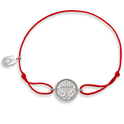 Православный красный браслет-ниточка "Процветшее древо креста" с бусинами из серебра 925 пробы фото