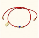 Православный браслет «крестик» на красном шнурке с бусинами из серебра 925 пробы с позолотой и ювелирной эмалью