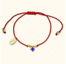 Православный браслет «крестик-подвеска» на красном шнуре с бусинами из серебра 925 пробы с позолотой и ювелирной эмалью