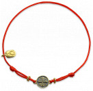 Браслет «крест» на верёвочке  с бусинками из серебра 925 пробы с позолотой и чернением