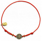 Красный православный браслет «крест» на верёвочке  с бусинами из серебра 925 пробы с позолотой и чернением