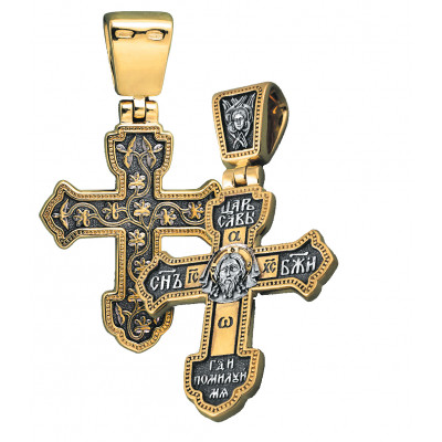 Нательный крест «Спас Нерукотворный» из серебра 925 пробы с позолотой и чернением фото