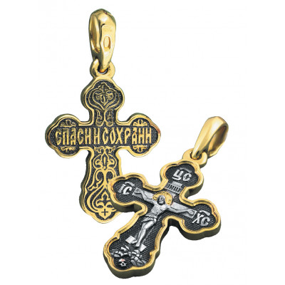 Нательный крест «Распятие» из серебра 925 пробы с позолотой и чернением фото