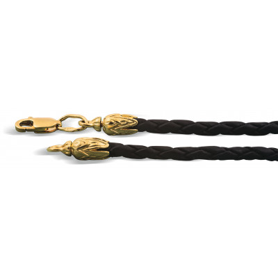 Черный кожаный (гайтан) шнур для креста с концевиком «колосок» из серебра 925 пробы с позолотой фото