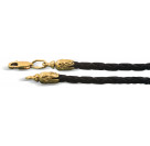 Черный кожаный (гайтан) шнур для креста с концевиком «колосок» из серебра 925 пробы с позолотой