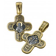 Нательный крест «Святой Николай Чудотворец» из серебра 925 пробы с позолотой и чернением фото