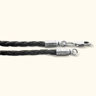Черный кожаный шнур (гайтан) для креста с концевиком «пулька» из серебра 925 пробы фото