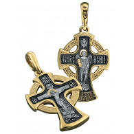 Нательный крест «Архангел Михаил» из серебра 925 пробы с позолотой и чернением фото