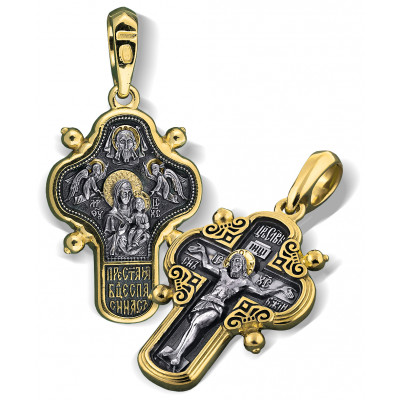 Нательный крест «Смоленская Одигитрия» из серебра 925 пробы с позолотой и чернением фото