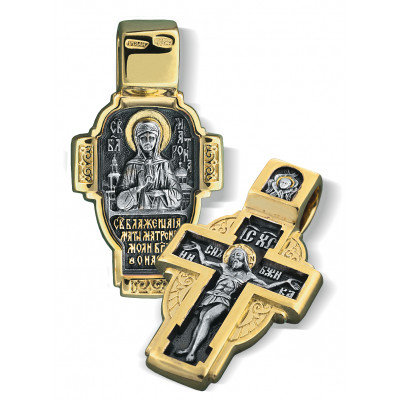 Нательный крест «Святая Блаженная Матрона» (поясная) из серебра 925 пробы с позолотой и чернением фото