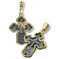 Нательный крест «Казанская Божия Матерь» из серебра 925 пробы с позолотой и чернением фото