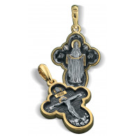 Нательный крест «Покров Божьей Матери» из серебра 925 пробы с позолотой и чернением фото