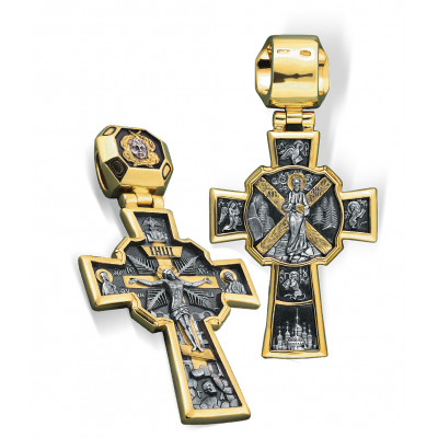 Большой нательный крест «Андреевский» из серебра 925 пробы с позолотой и чернением фото