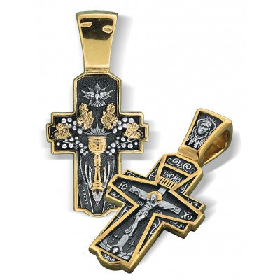 Малый нательный крест «Евхаристия» из серебра 925 пробы с позолотой и чернением фото