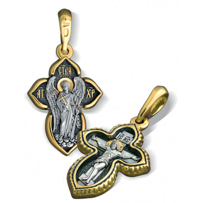 Нательный крест «Ангел Хранитель» из серебра 925 пробы с позолотой и чернением фото