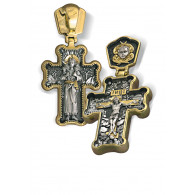 Нательный крест «Пастырь добрый» из серебра 925 пробы с позолотой и чернением фото