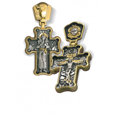Нательный крест «Пастырь добрый» из серебра 925 пробы с позолотой и чернением фото