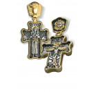 Нательный крест «Пастырь добрый» из серебра 925 пробы с позолотой и чернением