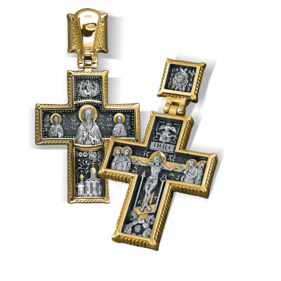 Нательный крест «Сергий Радонежский» из серебра 925 пробы с позолотой и чернением фото