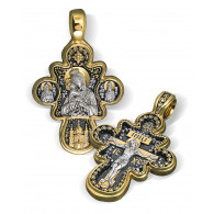 Нательный крест «Почаевская Божья Матерь» из серебра 925 пробы с позолотой и чернением фото