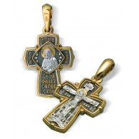 Нательный крест «Серафим Саровский» из серебра 925 пробы с позолотой и чернением фото