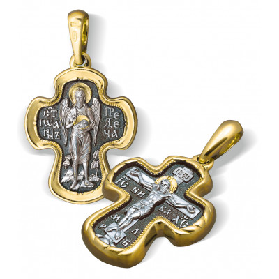 Нательный крест «Иоанн Предтеча» из серебра 925 пробы с позолотой и чернением фото