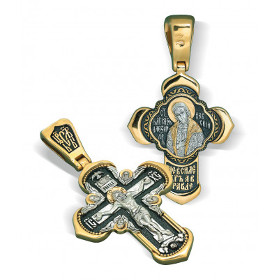 Нательный крест «Александр Невский» из серебра 925 пробы с позолотой и чернением фото