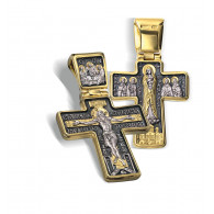 Нательный крест «Дивеевский» малый из серебра 925 пробы с позолотой и чернением фото